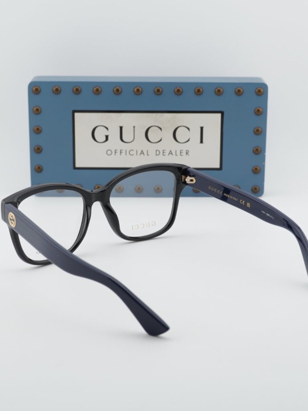 Gucci GG1340O 010 Square Eyeglasses - Shiny Black/Blue 54mm - Picture 9 of 10